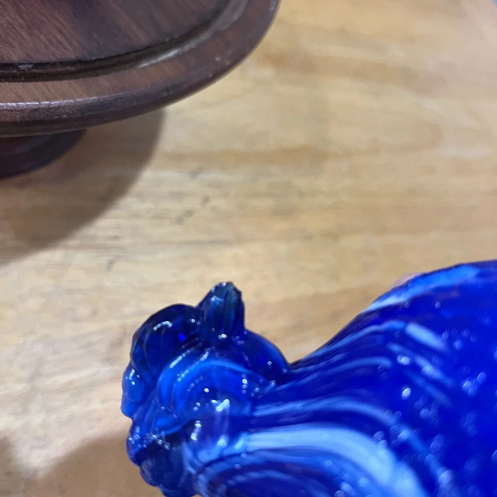 Vtg LG Wright Blue Slag Glass Hen on Nest Farmhouse Marbled READ 5.5in